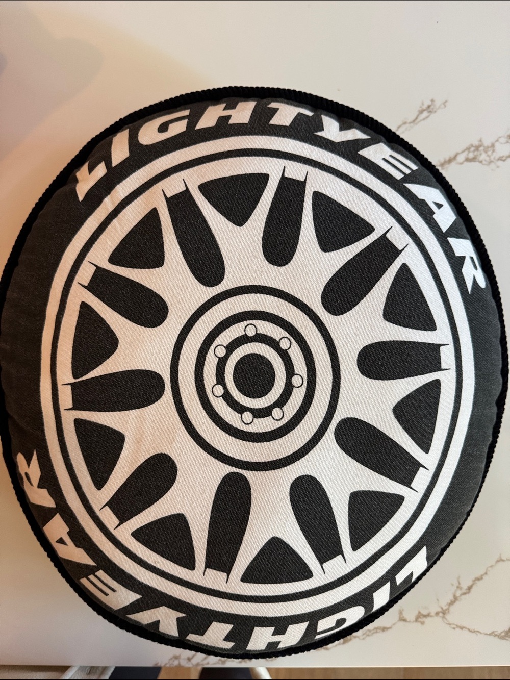 Disney Pixar Cars Lightning McQueen Lightyear Tire Round Pillow Black Rare